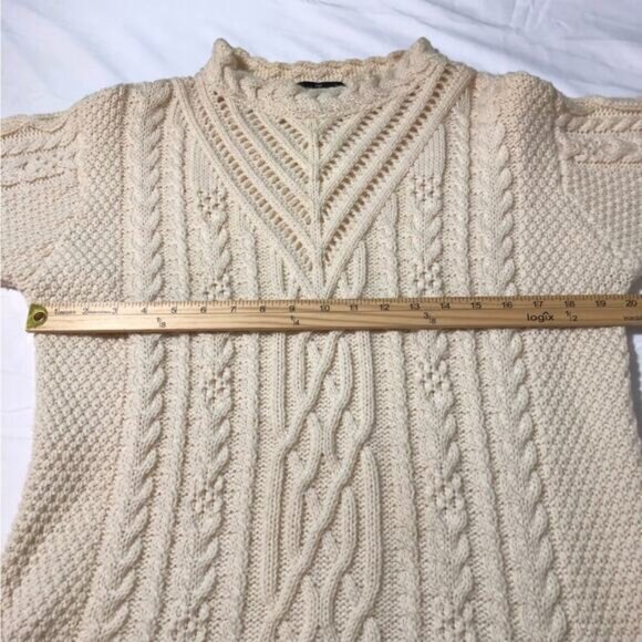 Irish Store womens XL merino wool fisherman cable knit sweater open knit detail - Picture 5 of 11